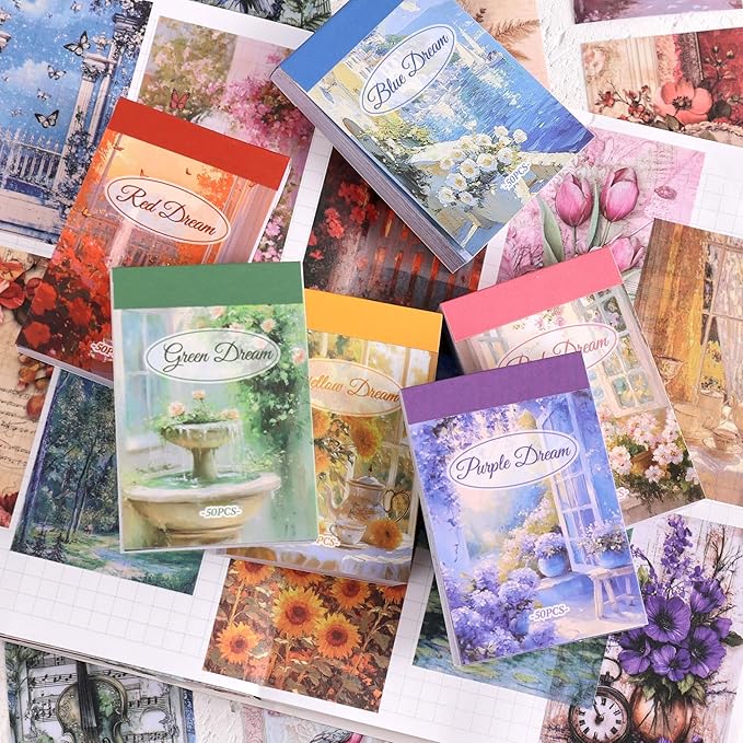 6 sets 300 pcs washi stickers set colorful dreams sticker book for journaling, diy decorative paper sticker decals for bullet journal art scrapbooking diary card craft gift album notebook stationery