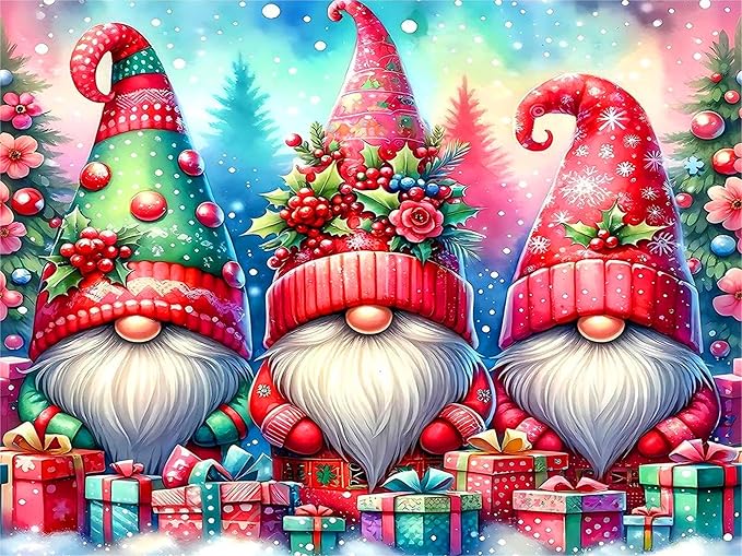 Diamond Art Kits for Adults, Gnomes Diamond Painting Christmas Kits for Adults Beginners Round 5D Paint by Diamonds Gem Dots Art Painting Crafts Kits Home Decor Gifts 12x16in (Christmas Gnomes)