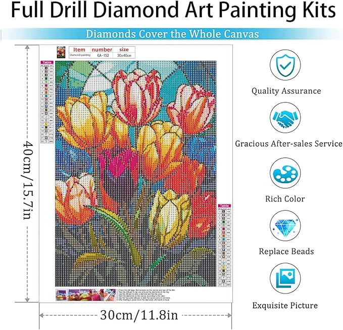 GemZono Diamond Painting Kits for Adults,Diamond Painting Kits, 5D Flower Diamond Art Kits for Adults Beginner Gem Art Full Drill Diamond Dots Tulip Art for Adults Home Wall Decor Gifts 12x16inch
