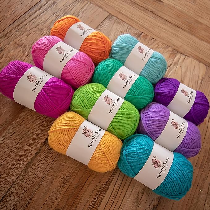 Studio Sam Acrylic Yarn Set. Ten Large 50g Skeins. Total 1030 Yards. for All Knitting, Crochet and Craft Projects. Bright and Colorful. (Confetti Collection)
