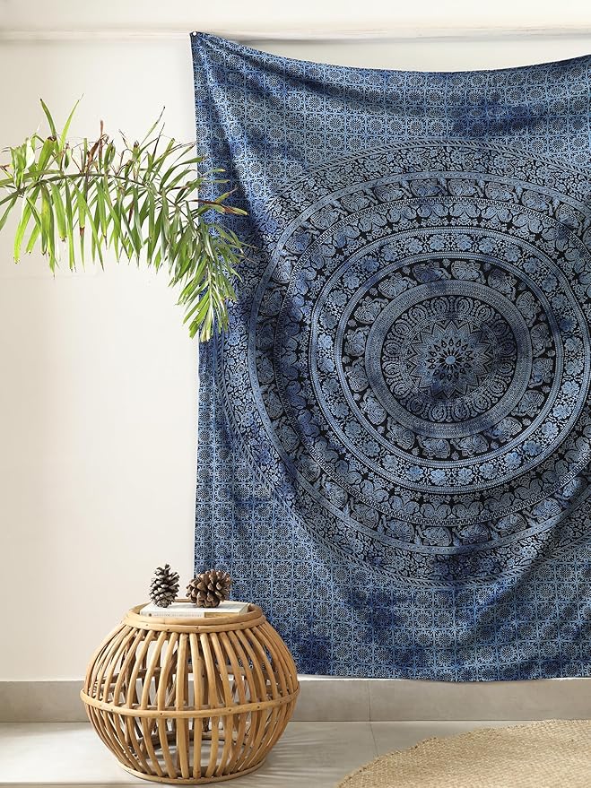 popular handicrafts mandala hippie tie dye psychedelic elephant tapestry wall hanging - indian maditation gypsy bohemian hippy dorm room decor blue 60x54 inch