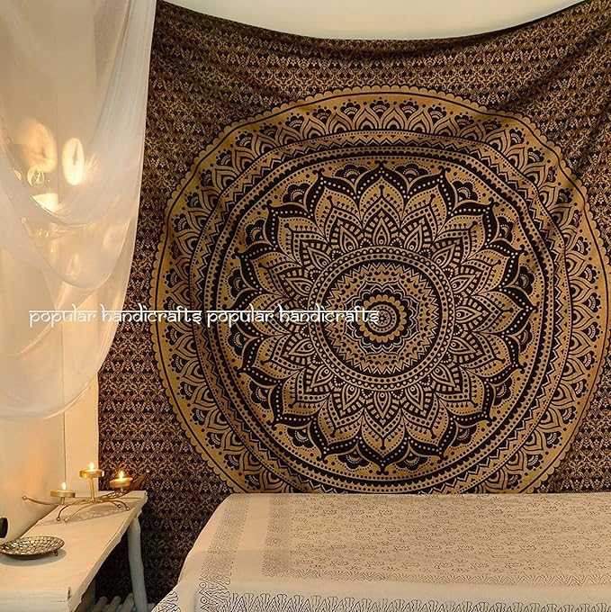 popular handicrafts tapestry wall hanging hippie ombre mandala bohemian hippy psychedelic design indian tapestries bedspread 30 x 40 inches (76 x 101 cms), blue