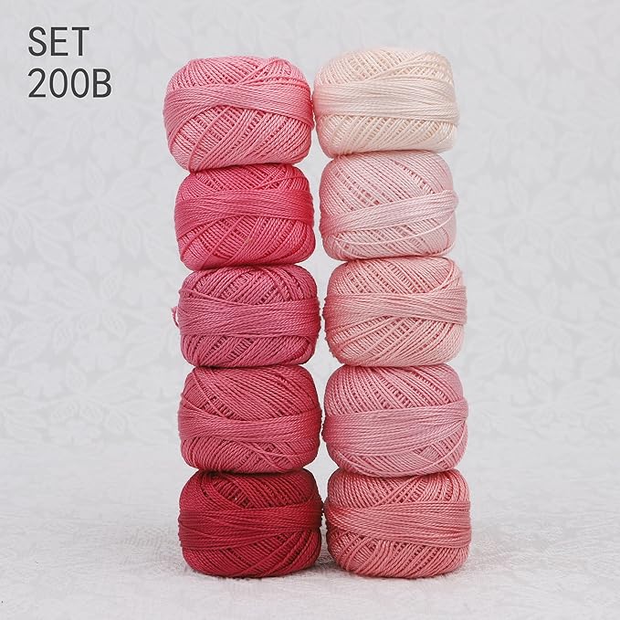 Size 8 Double Mercerized Egyptian Long Staple Cotton Pearl Thread Ball 5 Grams Rainbow Color Embroidery Thread 10 Colors per Box for Crochet Hardanger Cross Stitch Hand Embroidery (Set B)