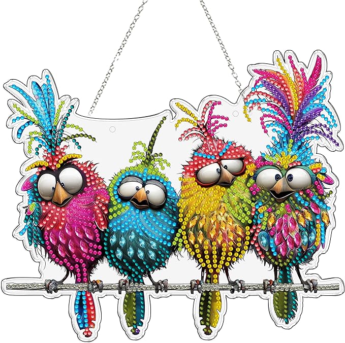 JJFox Diamond Art Hanging Kit for Adult,Special Shaped Rhinestone,Double Sided 5D DIY Acrylic Diamond Art Painting Window Pendants Home Garden Wall Hanging Kits Hanging Ornament (Bird)