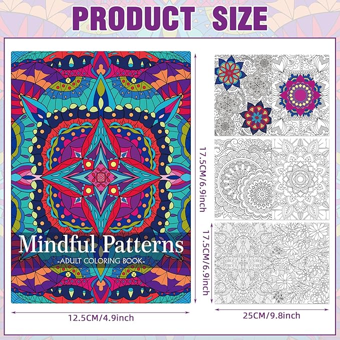 Liliful 24 Pcs Mindful Coloring Book Bulk for Adult DIY Art Stress Relief Drawing Book with Relaxing Mindfulness Patterns for Adults, Party Favors, Goodie Bag Filler and Holiday Gifts