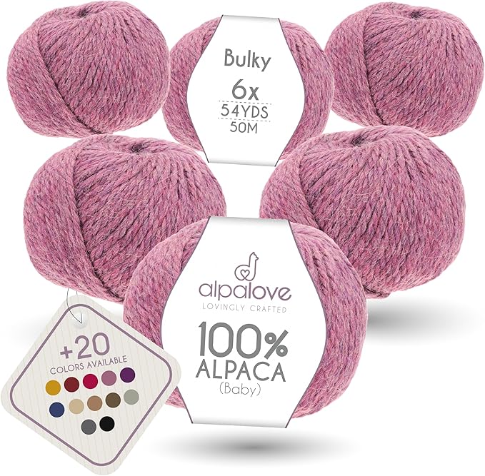 Bulky Set (6 x 1.75 oz) Super Soft Baby Alpaca Knitting Yarn Lila 328 Yards