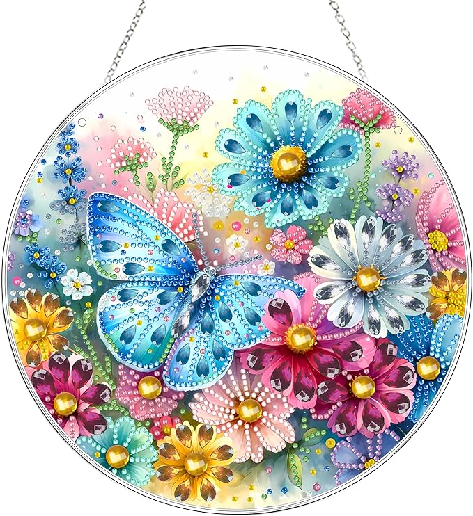 DIY Hanging Diamond Art Kit for Adults, 5D Acrylic Gem Art Window & Wall Pendant, Diamond Painting Ornament for Home Decor (Butterfly-2)