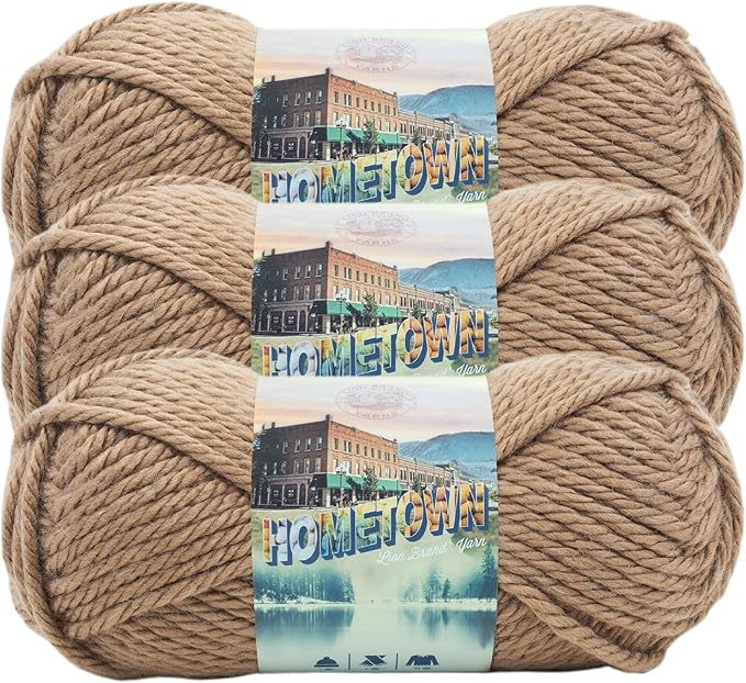 Lion Brand Yarn Hometown Yarn, Super-Bulky Yarn for Knitting, Crocheting, and Crafting, 3 Pack, Hoboken Honey