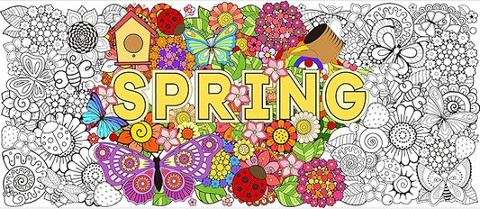 dvbonike jumbo spring mandala coloring poster giant flower butterfly color-in paper poster diy drawing blank doodle art banner 55 x 24 inch decoration, home school activity party supplies for kids