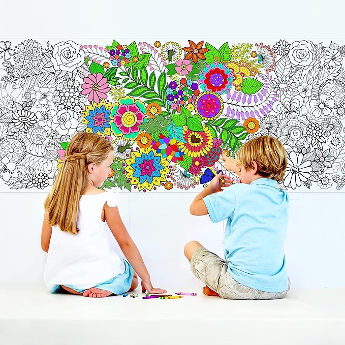 dvbonike jumbo mandala coloring poster giant flower diy drawing paper art blank banner 55.1 x 23.6 inch color-in table cover wall decoration school group activities for kids arts craft party suppiles