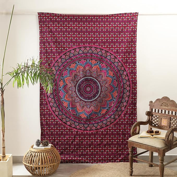 popular handicrafts mandala hippie psychedelic ombre tapestry wall hanging - indian maditation gypsy bohemian hippy dorm room decor purple wine 82x54 inch