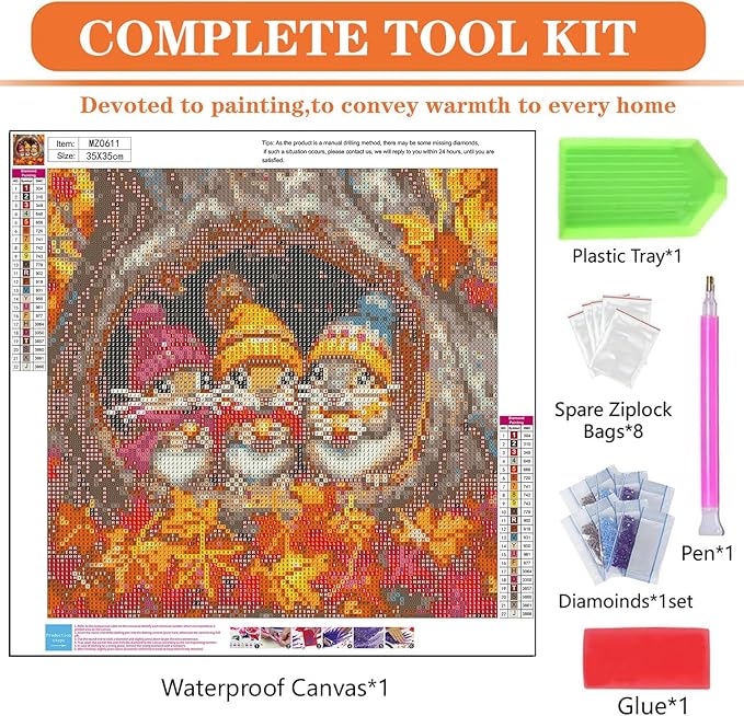 igoodom Diamond Art Kits for Adults, Fall Diamond Painting Kit, Full Drill Round Autumn Diamond Art Kits, DIY Gem Art and Crafts for Home Wall Decor Gift 14x14inch