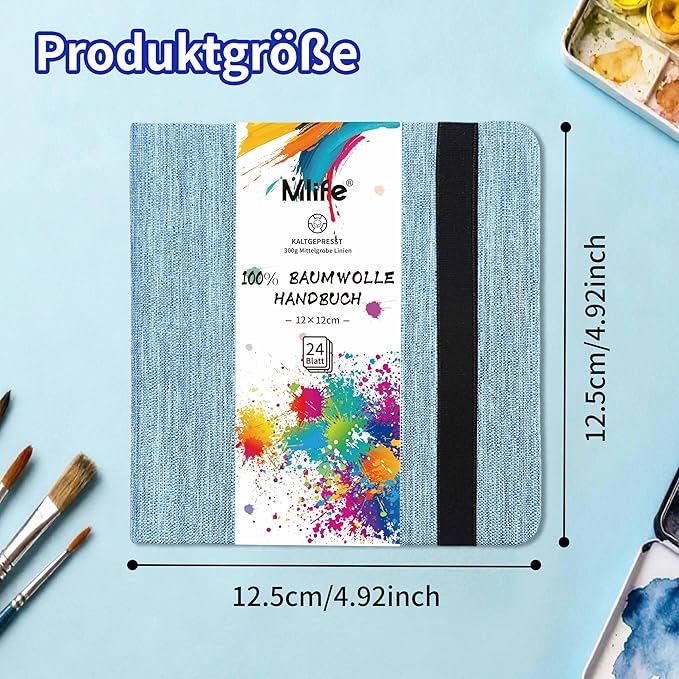 Mlife Square Watercolor Sketchbook,100% Cotton,300gsm/140lb,Acid-Free,Watercolor Journal for Artists Adults Students,4.7 * 4.7 Inches(Blue)