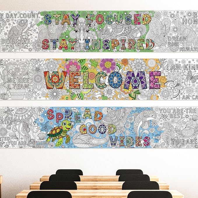 Janlaugh 3 Pack Mandala Giant Coloring Posters 9.8ft Large Coloring Sheet Jumbo Motivational Page Tablecloth DIY Drawing Paper Roll for Kids Adult Spring Summer Party Classroom Craft Team Art Activity