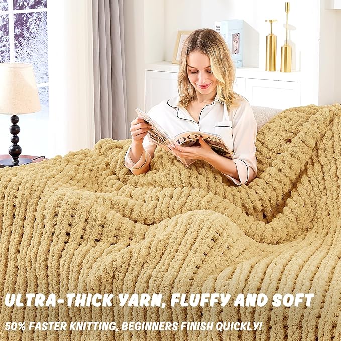 inhand 4 Pack Chunky Chenille Yarn for Crocheting– 30.6 Yards, 7.7oz, Super Bulky, Soft Fluffy Plush Yarn for Hand or Arm Knitting– Ideal for Blankets, Crafts & DIY Projects (Khaki)