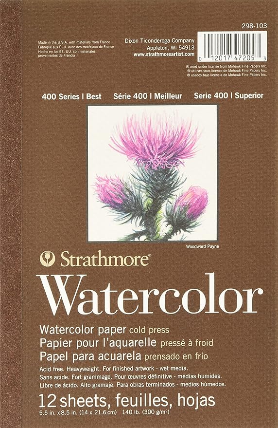 Strathmore 400 Series Tape Bound Watercolor Pad, 140 lb. Cold Press, 5.5 X 8.5 inches, White, 12 Sheets (298-103)
