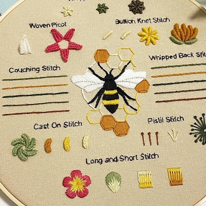 Myfelicity Embroidery Kit，with Strawberries, Greenery, Bees and Cat, with Instructional Video.