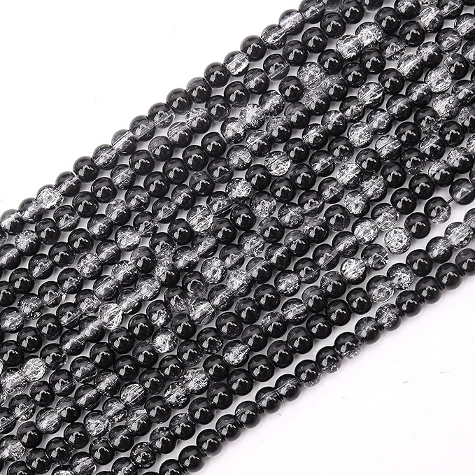 400PCs 4mm Black Crackle Glass Beads Bulk, Round Smooth Hole Glass Crystal Beads for Jewelry Making, DIY Bracelets, Necklaces, Bag Charms, Keychains and Craft Projects