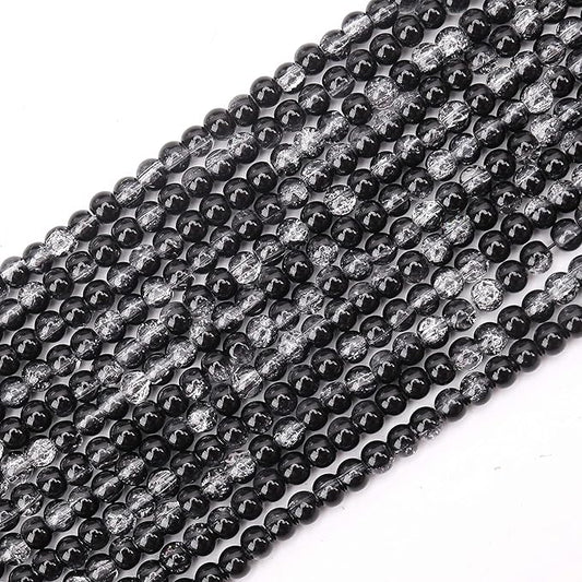 400PCs 4mm Black Crackle Glass Beads Bulk, Round Smooth Hole Glass Crystal Beads for Jewelry Making, DIY Bracelets, Necklaces, Bag Charms, Keychains and Craft Projects