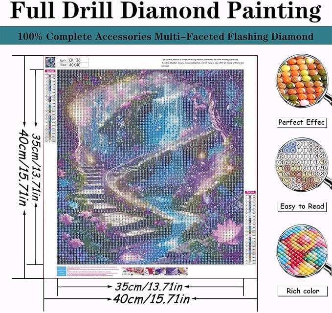 CZYWJMEI 5D Flower Diamond Painting Kits for Adults Beginners,DIY Waterfall Landscape Diamond Art,Full Round Drill Diamond Dot Gem Art Kits,Home Wall Decor 16x16 Inch