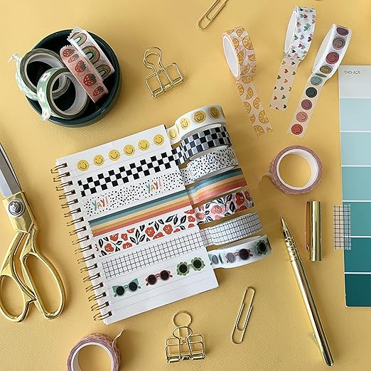 Washi Tape Set of 16 Rolls of 15 mm Wide Cute Decorative Washi Tape for Journaling, Scrapbook, Washy Crafts, Bullet Journals, Planners, DIY Décor, Craft Supplies For Adults & Kids (Splash)