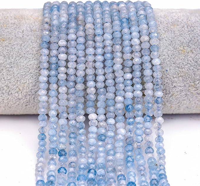 2 Strands Colored Aquamarine Jade Beads for Jewerly Making, 3 * 4mm Faceted Rondelle Gemstone Crystal Beads for DIY Bracelet Necklace Crafts