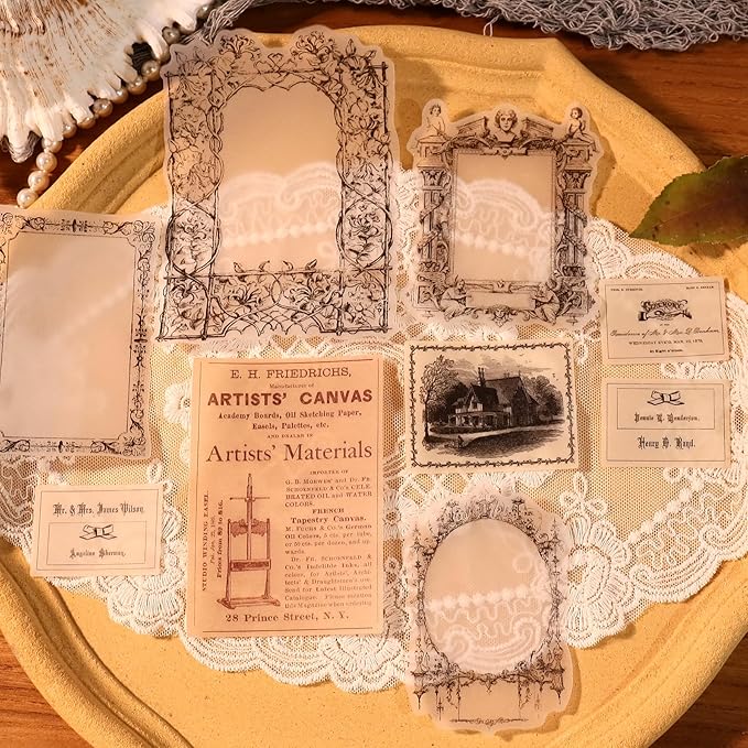 CATaireen Vintage Junk-Journal Mixed Paper Scrapbooking Embellishments Set Retro Journaling Decoupage Stickers Textured Packaging Decorative Cards Tags Kit (Old Photos 1)