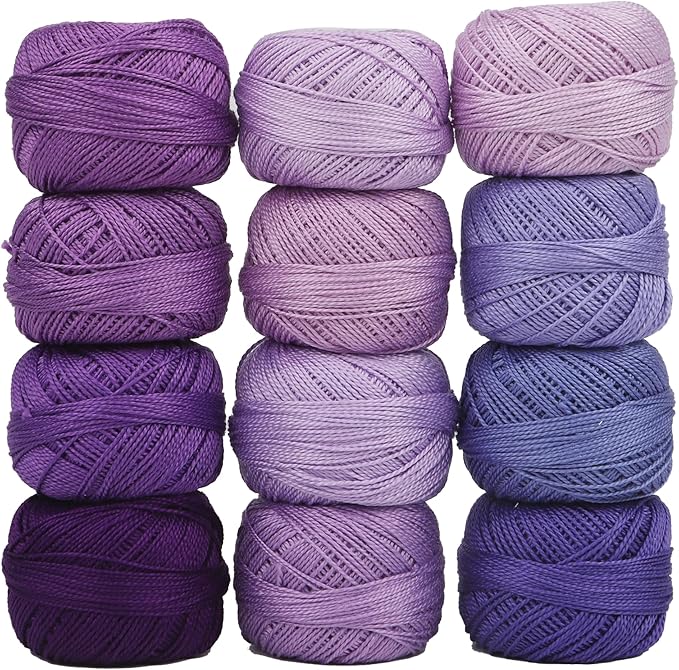 Size 8 Double Mercerized Egyptian Long Staple Cotton Pearl Thread 12 Gradient Colors per Box 5 Grams Ball Rainbow Color Embroidery Thread for Crochet Cross Stitch Hand Embroidery (12F)