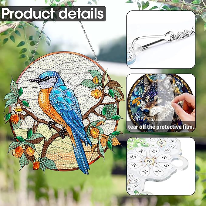 SKRYUIE Bird Hanging Diamond Art Kits for Adults Pendant Suncatcher, Special Shaped Crystal DIY Pearl Diamond Painting Kit, Gift for Mother Spring Summer Window Wreath Decor 7.91 x 7.76 Inch A12