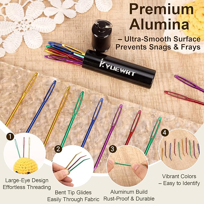 KYUEWRT 10Pcs Yarn Darning Tapestry Needle,Large Big Eye Weaving Needle Bent Needles with Aluminum Storage Tube