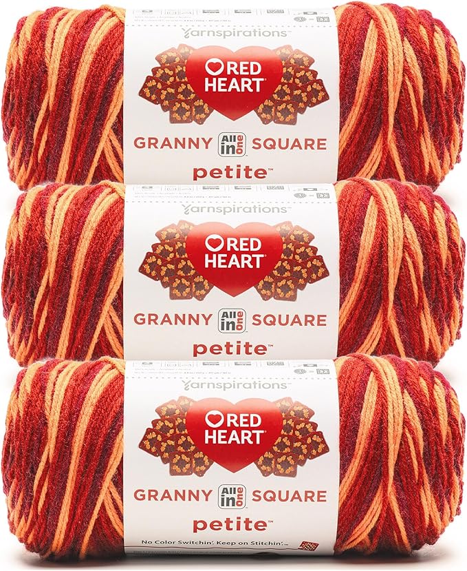 Red Heart All in One Granny Square Petite Foxy Yarn - 3 Pack of 250g/8.8oz - 100% Acrylic - #4 Worsted (Medium) - 440 Yards - Knitting/Crochet