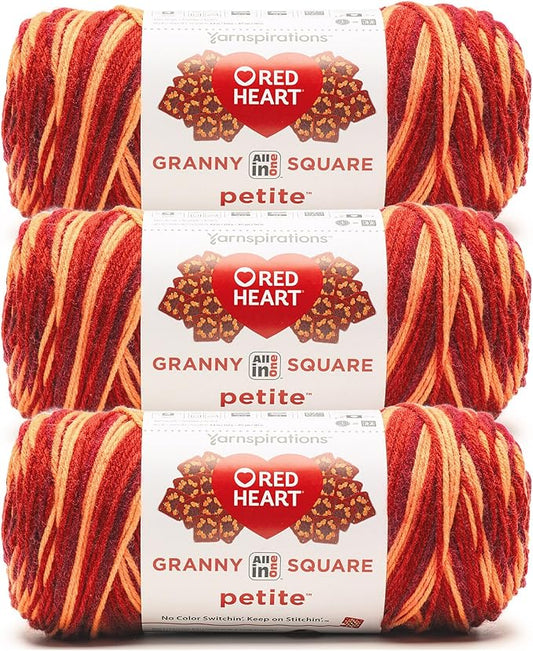 Red Heart All in One Granny Square Petite Foxy Yarn - 3 Pack of 250g/8.8oz - 100% Acrylic - #4 Worsted (Medium) - 440 Yards - Knitting/Crochet