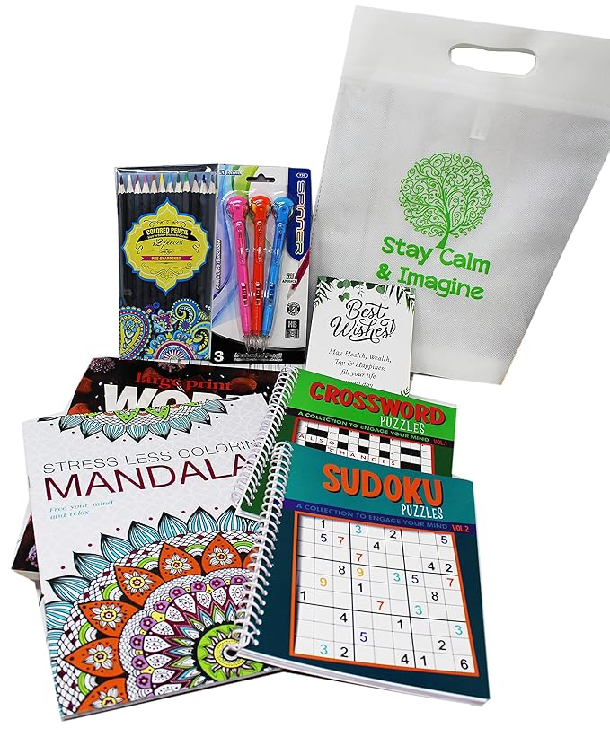 Get Well Soon Art kit home activities adult coloring books & pencils care package | Gift basket feel better soon gift for sick friend women, men, covid or after surgery for Stress relief & Relaxation