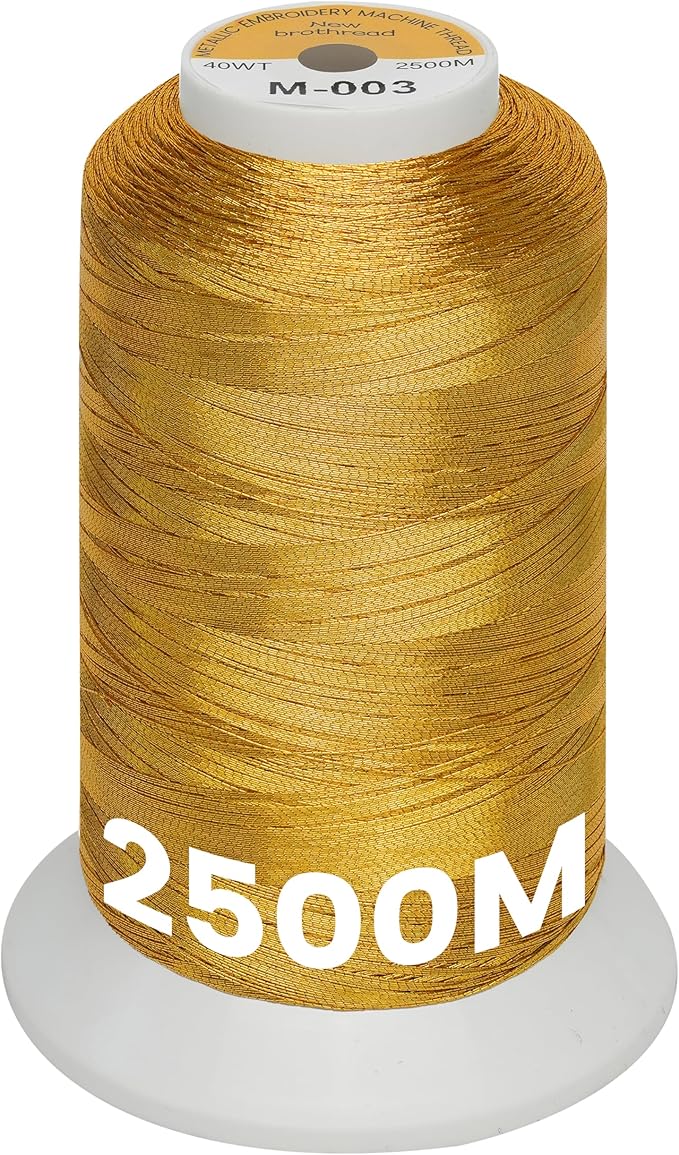 New brothread Single Huge Spool Metallic Embroidery Machine Thread 2500M (2735Y) Each for Commercial and Domestic Embroidery Machines - Vivid Gold M-003