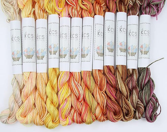 KCS Big skeins of 25 Meters Size 25 Color Variegated Cross Stitch Stranded Threads,12 skeins,08