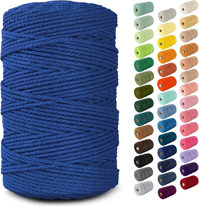 Nook Theory Macrame Cord - 3mm 220 Yards Cotton Rope, 4mm 5mm Yarn, String for Crafts, Perfect for Macrame Wall Hanging and Boho Decorations (Royal Blue)
