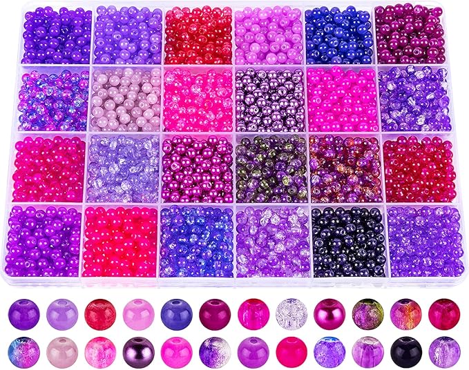 XSEINO About 2800 PCS 4mm Glass Beads Bracelet Making Kit,24 Assorted Violet Elegant Series Colorful Crystal Beads for Bracelet and Jewelry Making and DIY Crafts,Friendship Bracelets