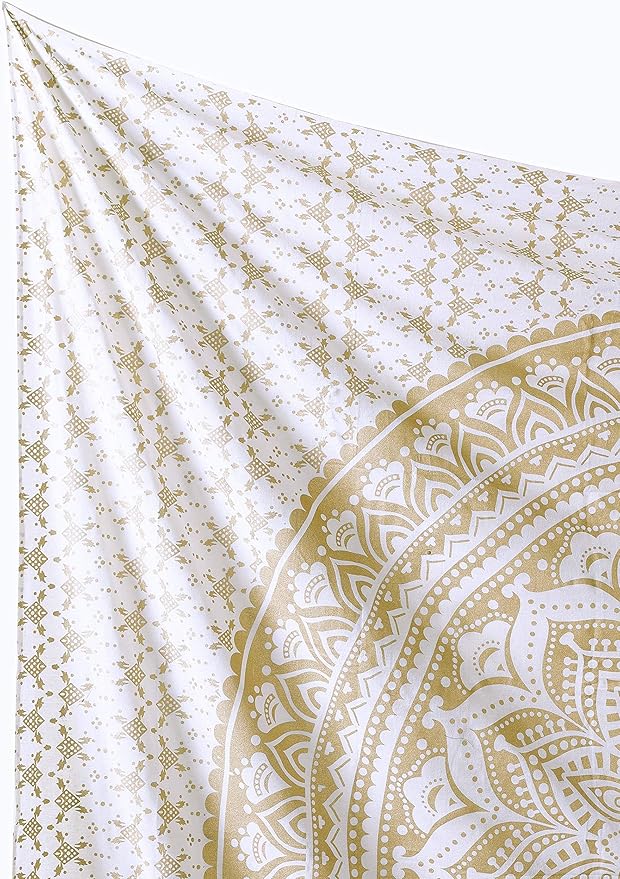 popular handicrafts tapestry wall hanging ombre hippie mandala bohemian hippy metallic shine intricate indian tapestries bedspread 90 x 108 inches (230cm x 270cm) gold