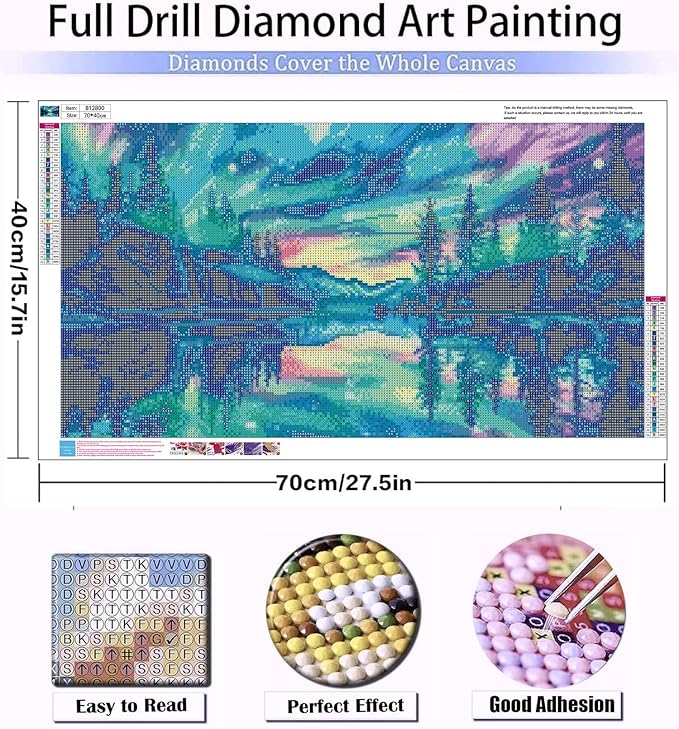 Meothan 5D Diamond Art Kits for Adults Extra Large Diamond Painting Kits for Adults Beginners, DIY Large Size Diamond Gem Art Dots Painting Kits for Home Walls Decor Gifts 27.6x16in (Northern Lights)