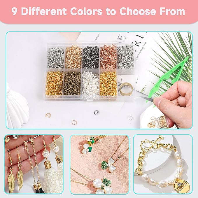 6 mm Jump Rings for Jewelry Making 7 Colors 1800 Pcs Stainless Steel Jump Rings with Open/Close Tools for Necklace Bracelet Repair Keychains Jewelry Making Supplies(6mm/0.24")