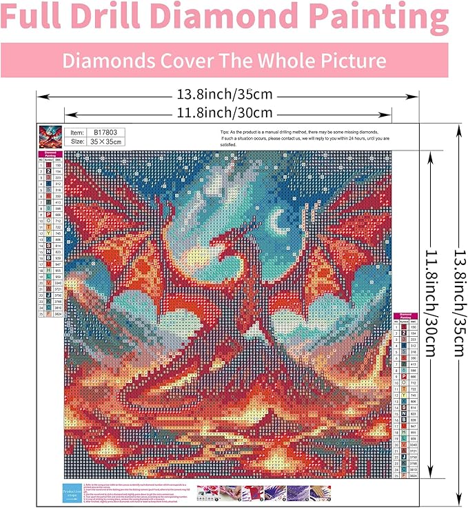 GEEHEIY Dragon Diamond Art Kits for Adults, 5D Dragon Diamond Painting Kits for Beginner, DIY Full Drill Round Gem Art for Home Wall Decor 14 x14 Inch