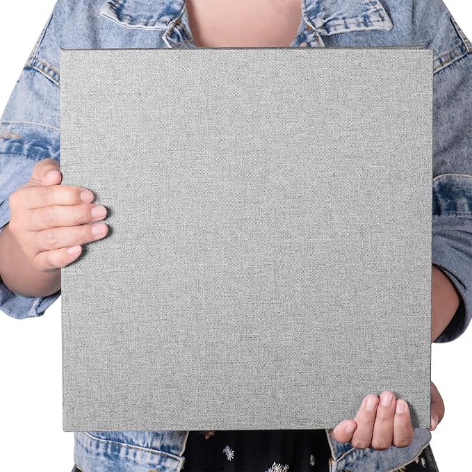Large Photo Album Self Adhesive 4x6 5x7 3x5 8.5x11 Scrapbook Magnetic DIY Scrapbook Length 13 x Width 12.8 (Inches) 120 Black Sticky Pages Linen Cover DIY Photo Album(Grey)