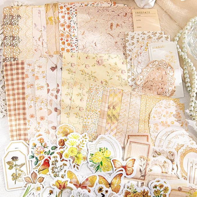 400 Pcs Floral Scrapbook paper & Stickers, 4 Packs Scrapbook Supplies Kit, Junk Journal Scrapbooking Paper for Journaling, Scrapbooking Embellishments, Planner, Card Making