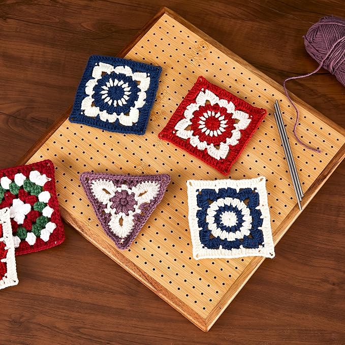 11.8" Crochet Blocking Board with 20 Pegs Pins, Granny Square Blocking Board for Crochet Projects, Bamboo Blocking Boards for Crocheting and Knitting, Wooden Gifts for Crocheter