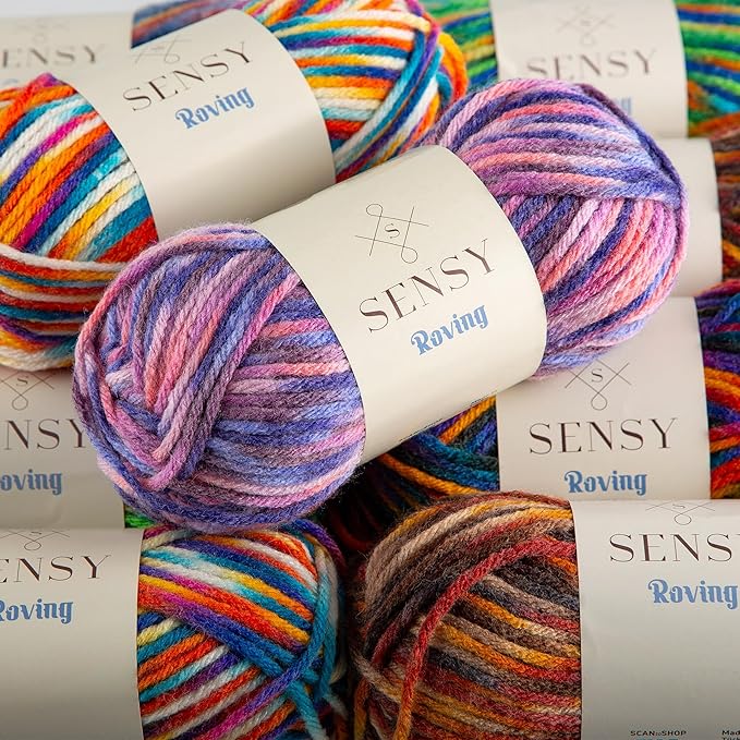3 Skeins of Sensy Roving Multi Color Yarn, 3.5 oz, 132 Yards, Gauge 5 Bulky (Carnaval)