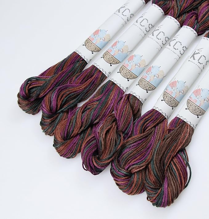 KCS Big skeins of 25 Meters Size 25 Color Variegated Cross Stitch Stranded Threads,6 skeins,4522