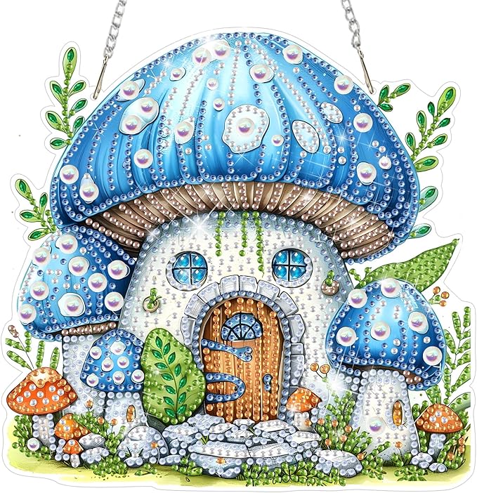 DOMROM Mushroom Diamond Art Hanging Kits for Adults, Easter Special Shaped Crystal Diamond Painting Mushroom Pendant, DIY Diamond Art Suncatchers for Home Garden Wall Decor Gift