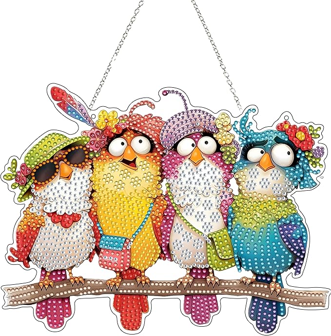 DIY Diamond Art Painting Wreath Kits，Special Shaped Rhinestone Hanging Ornament Diamond Art Window Pendants for Gift Home Garden Wall Hanging Kits,Double Sided (Bird)