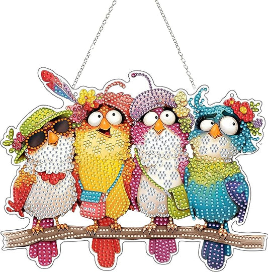 DIY Diamond Art Painting Wreath Kits，Special Shaped Rhinestone Hanging Ornament Diamond Art Window Pendants for Gift Home Garden Wall Hanging Kits,Double Sided (Bird)