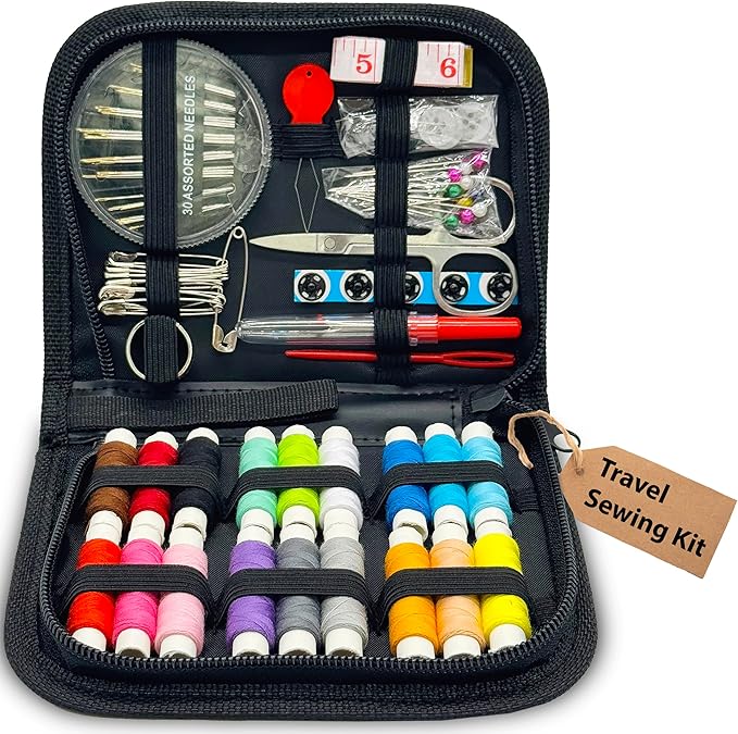Mini Travel Sewing Kit for Beginners, Adults & Kids – Portable Clothing Repair Kit with 18 Thread Colors, Needles, Scissors & Measuring Tape for Trips, Dorms, Home, Emergency & DIY Use